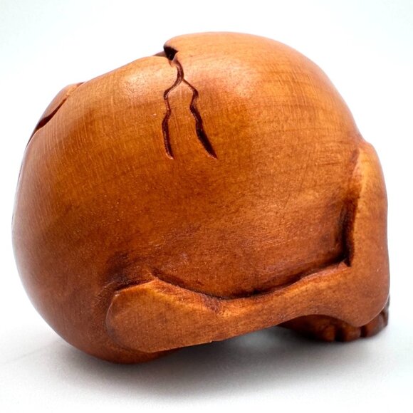 Ojime Bead Netsuke Skull Hand-Carved Boxwood Signed Figurine - Picture 6 of 8